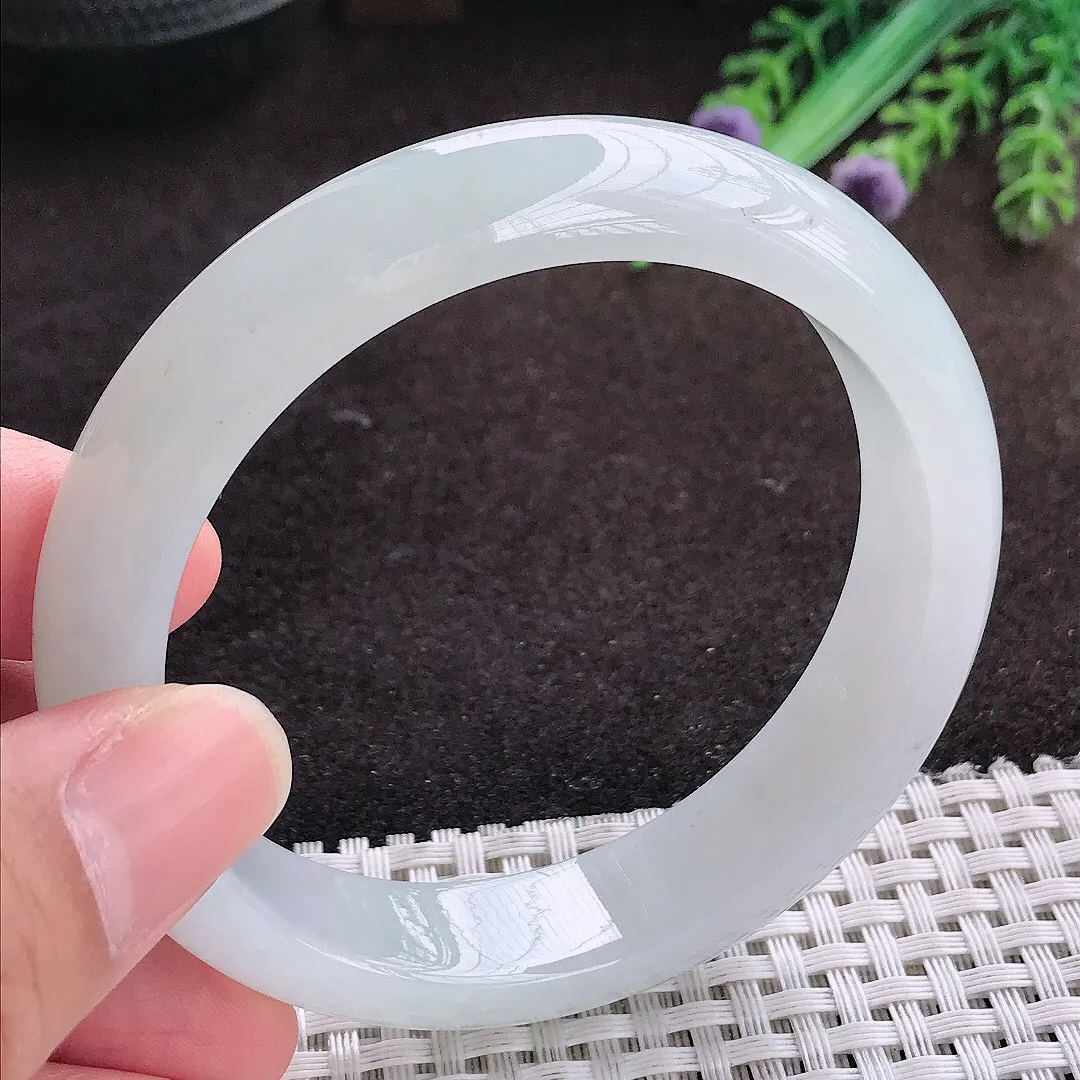 自然光58/13.5/8.3老坑冰胶果冻冰纯白月光手镯宽边翡翠玉镯手环