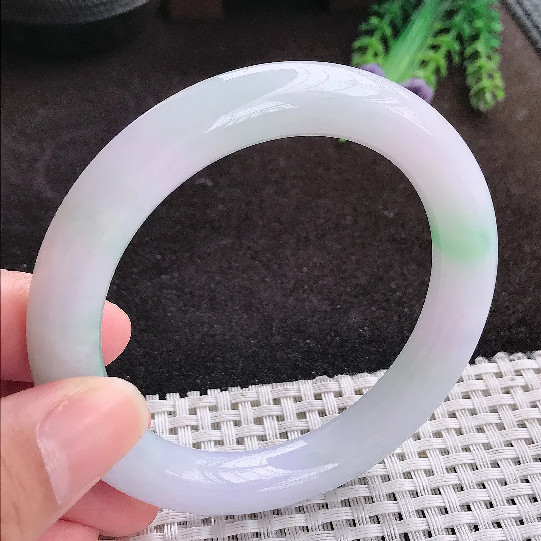 自然光57.8/10.4老坑冰润水灵紫罗兰圆条手镯翡翠玉镯手环