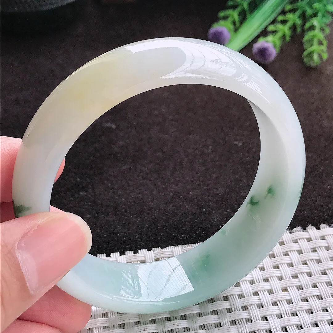 自然光58/18/7.6老坑冰胶水灵飘花轮胎手镯宽边翡翠玉镯手环