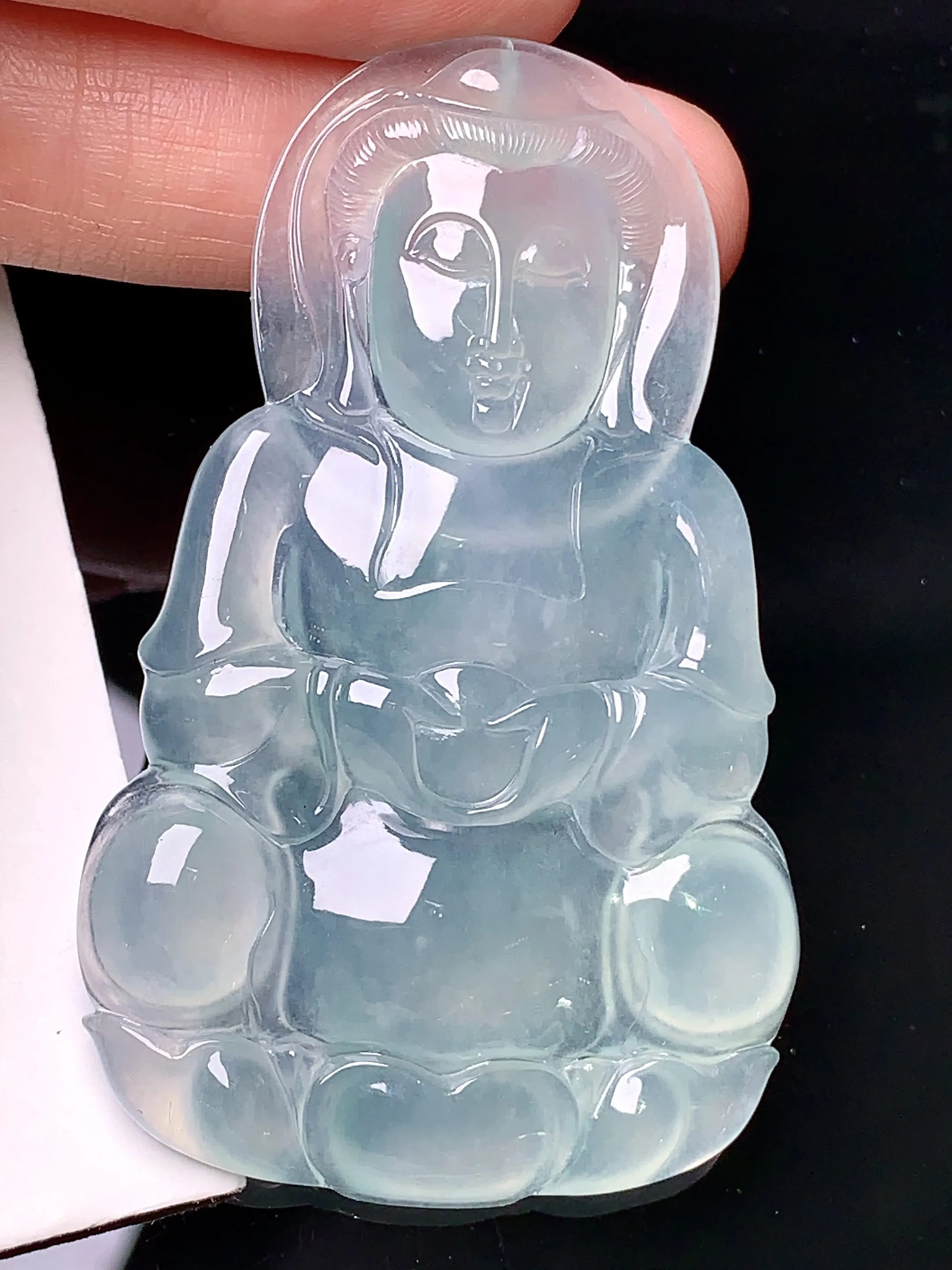 冰种观音菩萨吊坠 玉质细腻 水润亮眼 整体尺寸60.3*37.6*5.7