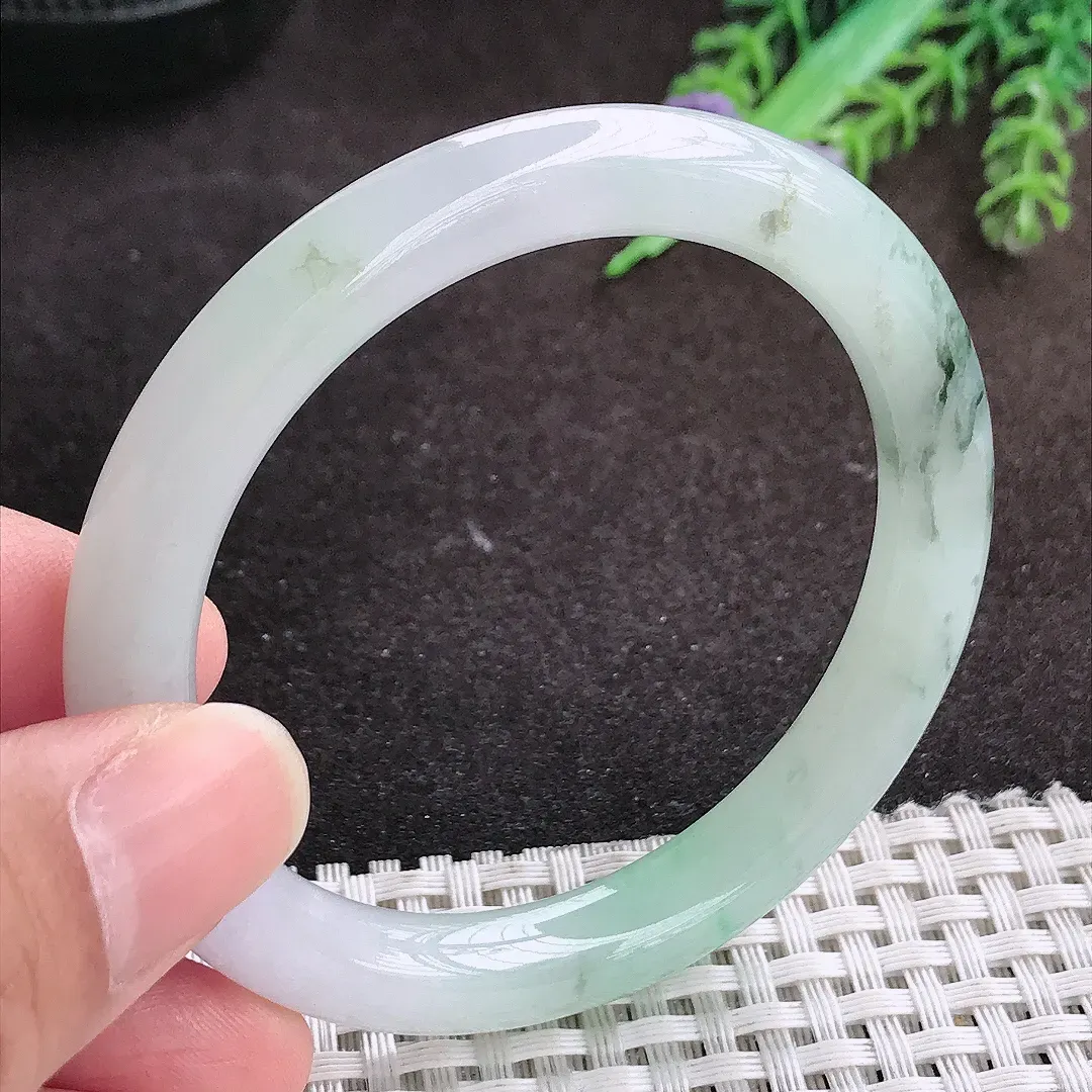 自然光52.5/8.4/8.1老坑冰胶水灵飘花圆条手镯宽边翡翠玉镯手环