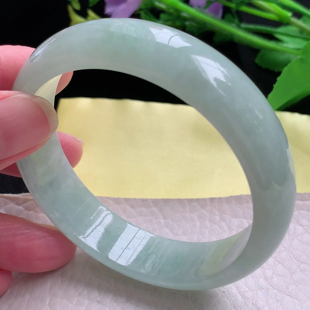 hy自然光57.5*15*7轮胎镯 天然缅甸翡翠清新大气宽边玉手镯 珠宝玉手环