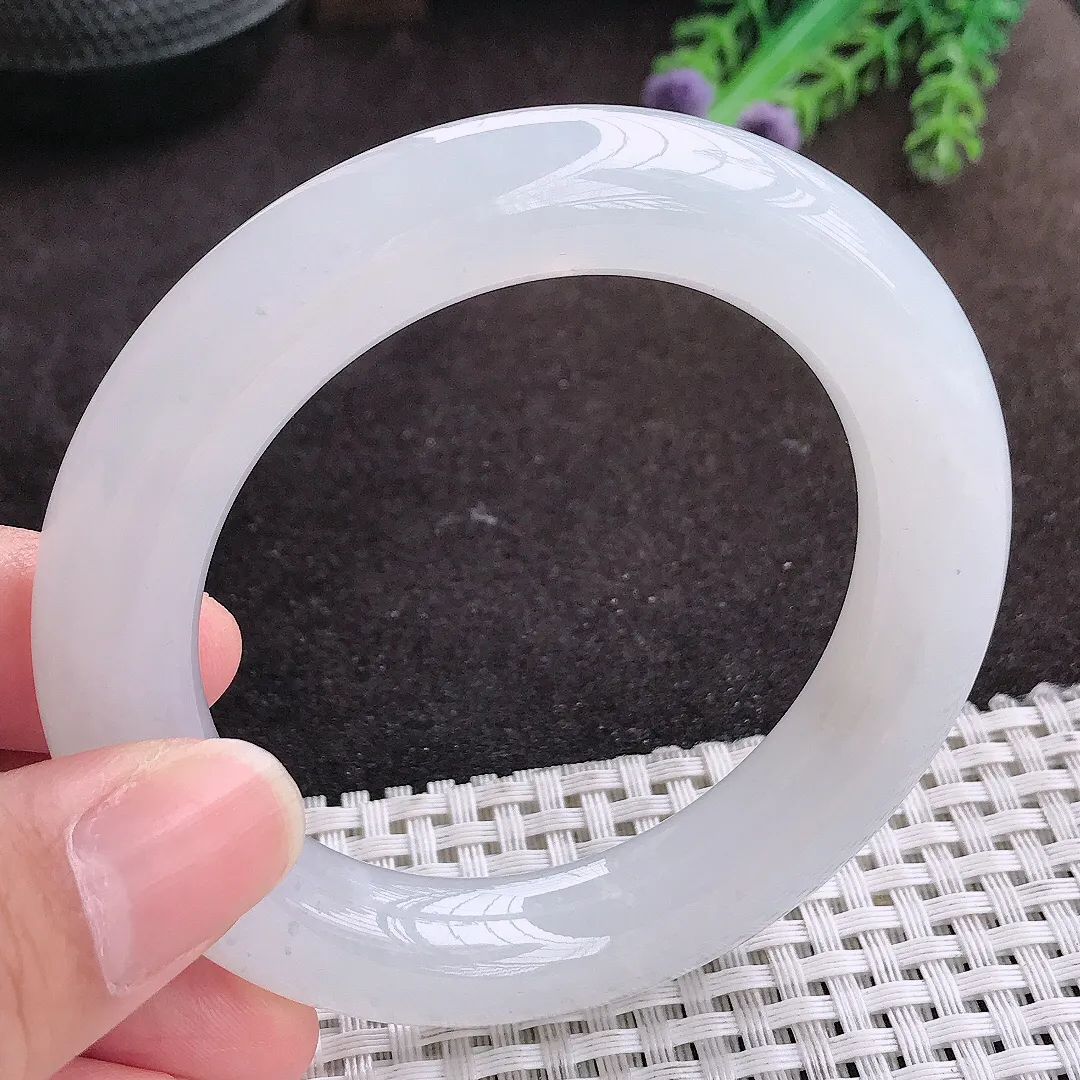 自然光53.5/12/11.8老坑冰透果冻胶白月光胖圆条手镯翡翠玉镯手环