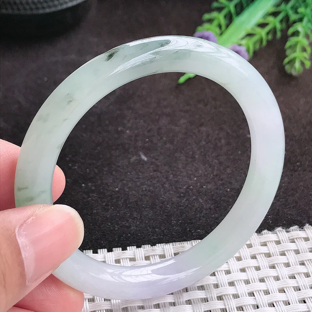 自然光52.5/8.4/8.1老坑冰胶水灵飘花圆条手镯宽边翡翠玉镯手环