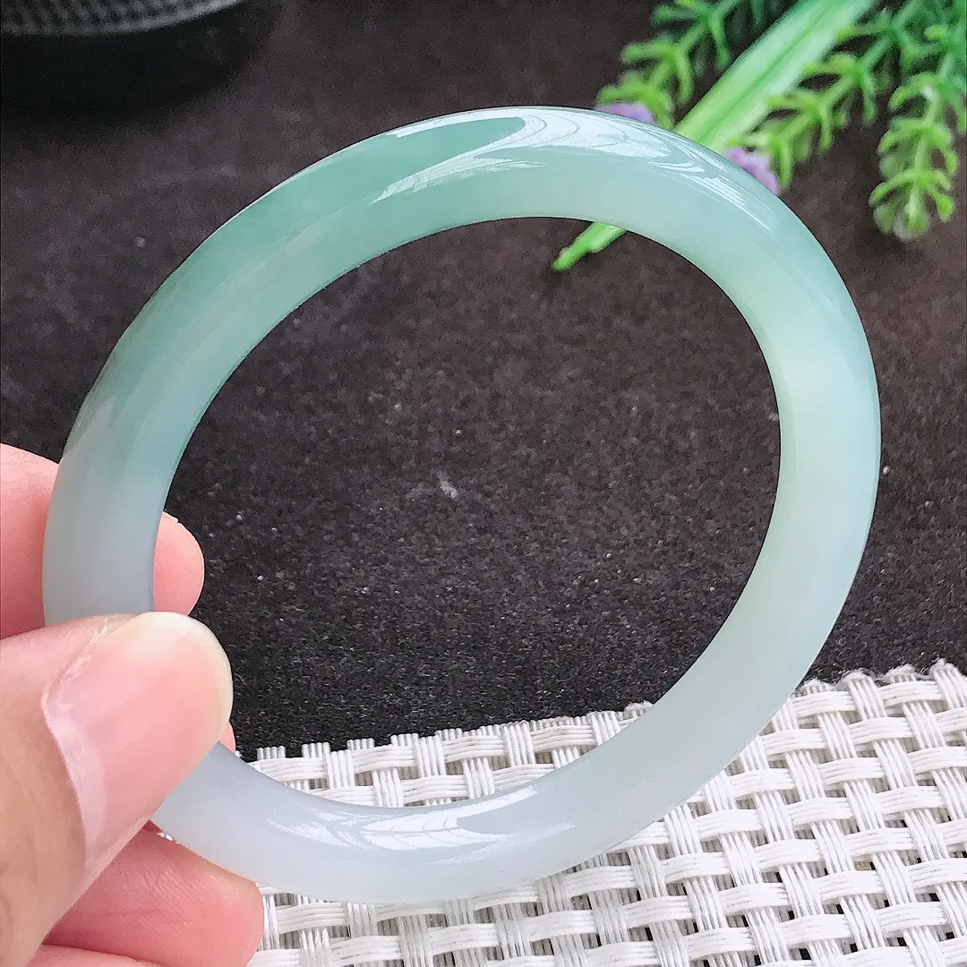自然光53/7.4/7.8老坑冰胶水灵飘花圆条手镯翡翠玉镯手环
