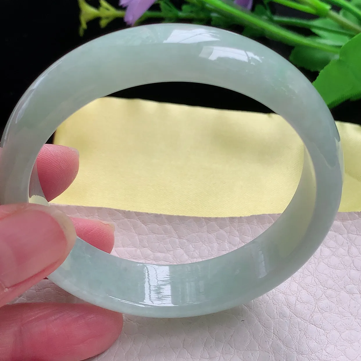 hy自然光57.5*15*7轮胎镯 天然缅甸翡翠清新大气宽边玉手镯 珠宝玉手环