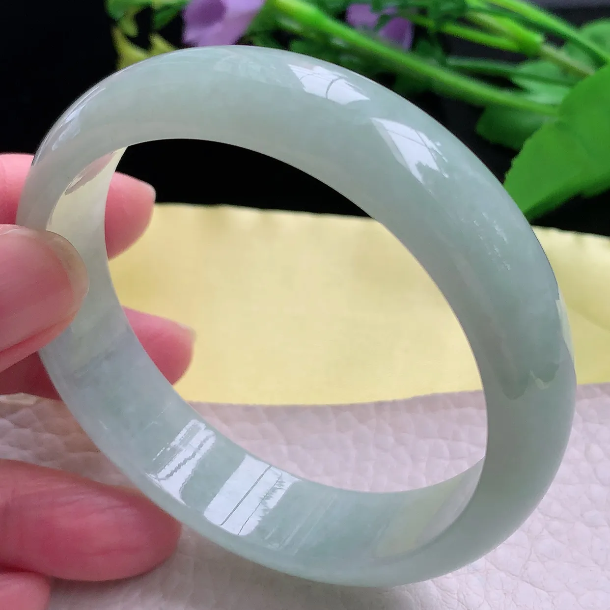 hy自然光57.5*15*7轮胎镯 天然缅甸翡翠清新大气宽边玉手镯 珠宝玉手环