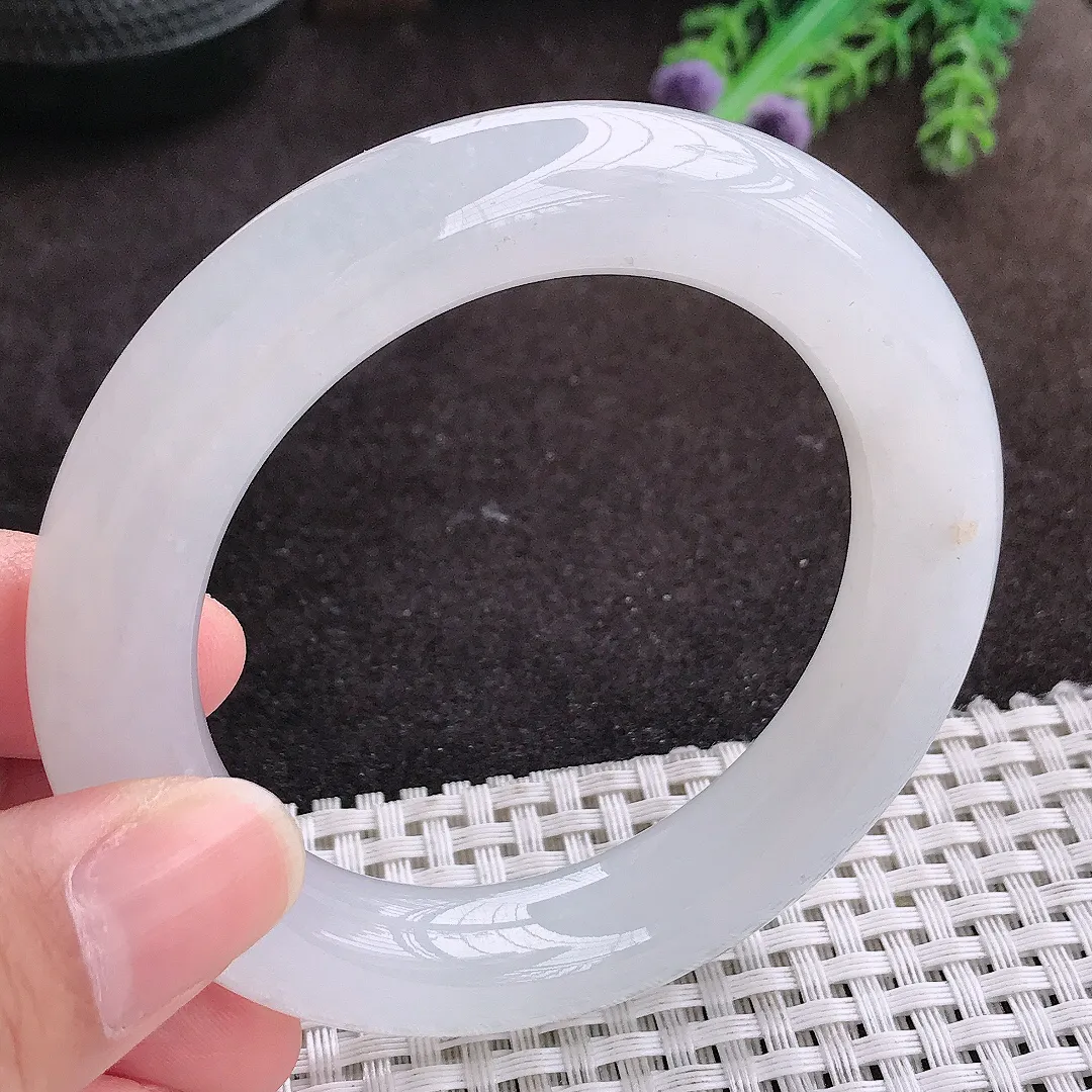自然光53.5/12/11.8老坑冰透果冻胶白月光胖圆条手镯翡翠玉镯手环