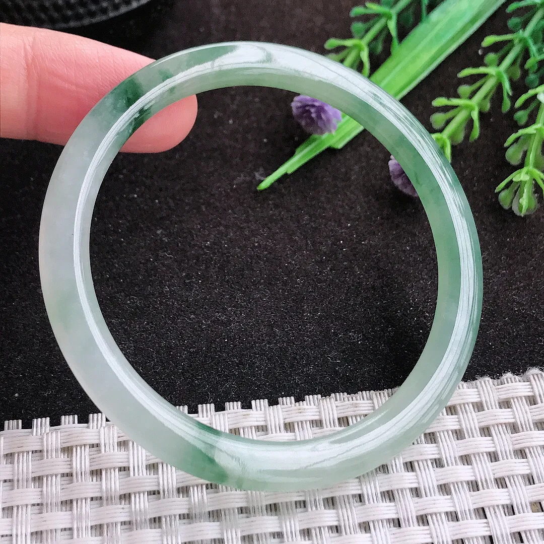 自然光54/5.1/6.7老坑冰润起胶飘花细条叮当镯手镯翡翠玉镯手环