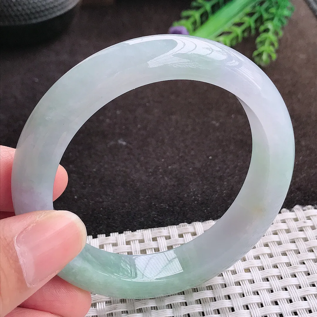 自然光56/12.3/9老坑冰胶水灵紫底手镯宽边翡翠玉镯手环
