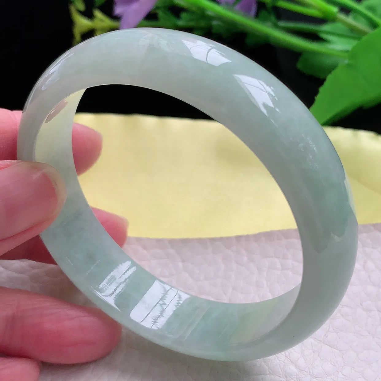 hy自然光57.5*15*7轮胎镯 天然缅甸翡翠清新大气宽边玉手镯 珠宝玉手环