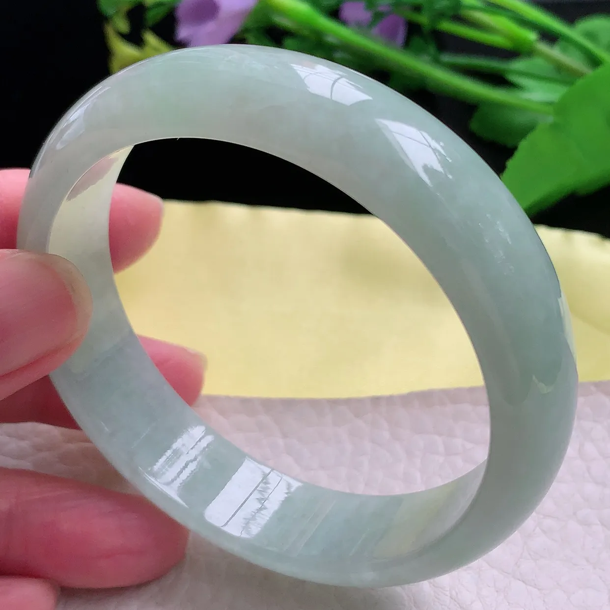 hy自然光57.5*15*7轮胎镯 天然缅甸翡翠清新大气宽边玉手镯 珠宝玉手环