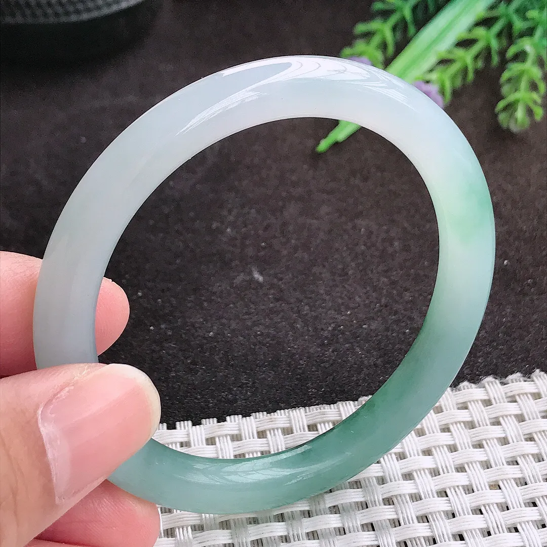 自然光53/7.4/7.8老坑冰胶水灵飘花圆条手镯翡翠玉镯手环