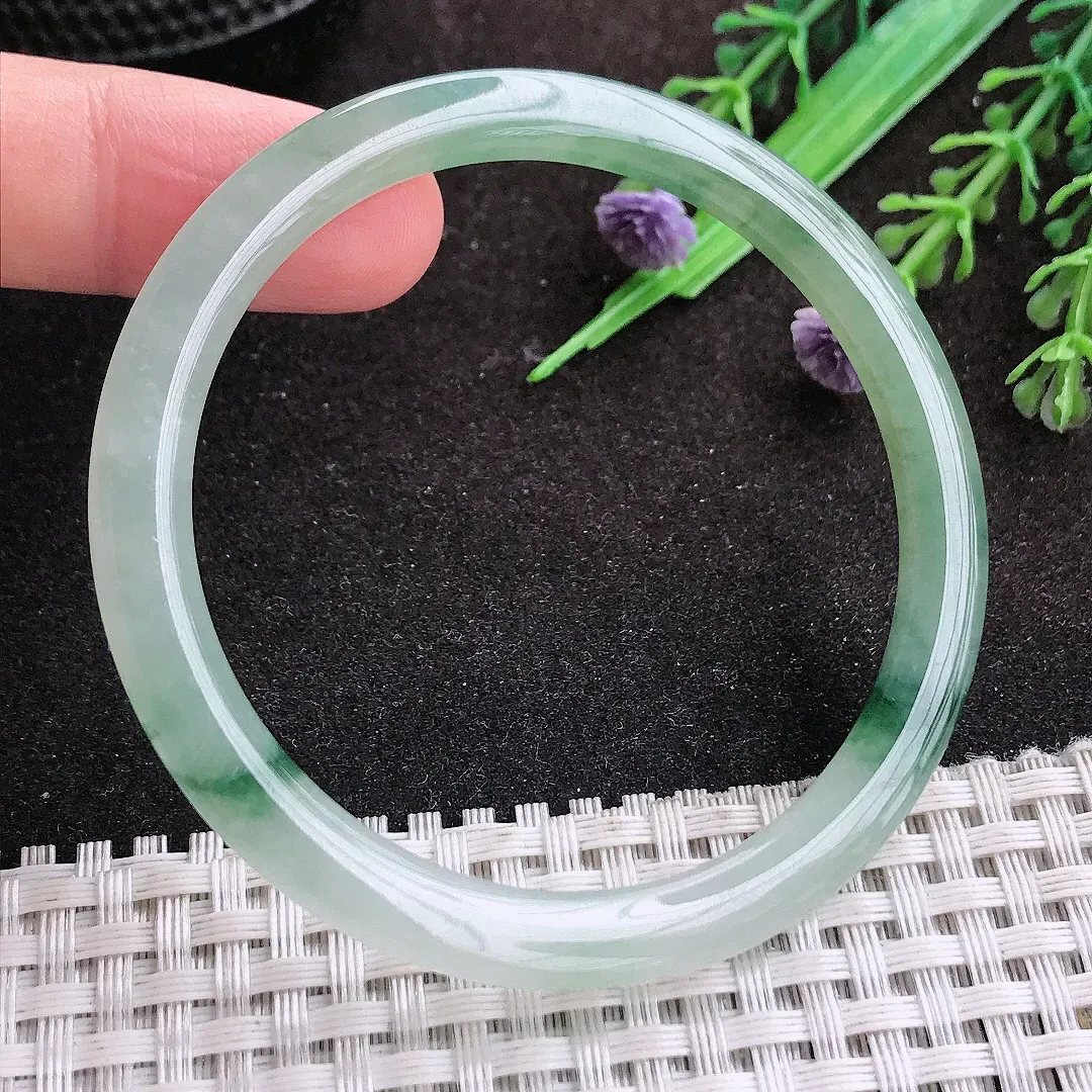 自然光54/5.1/6.7老坑冰润起胶飘花细条叮当镯手镯翡翠玉镯手环