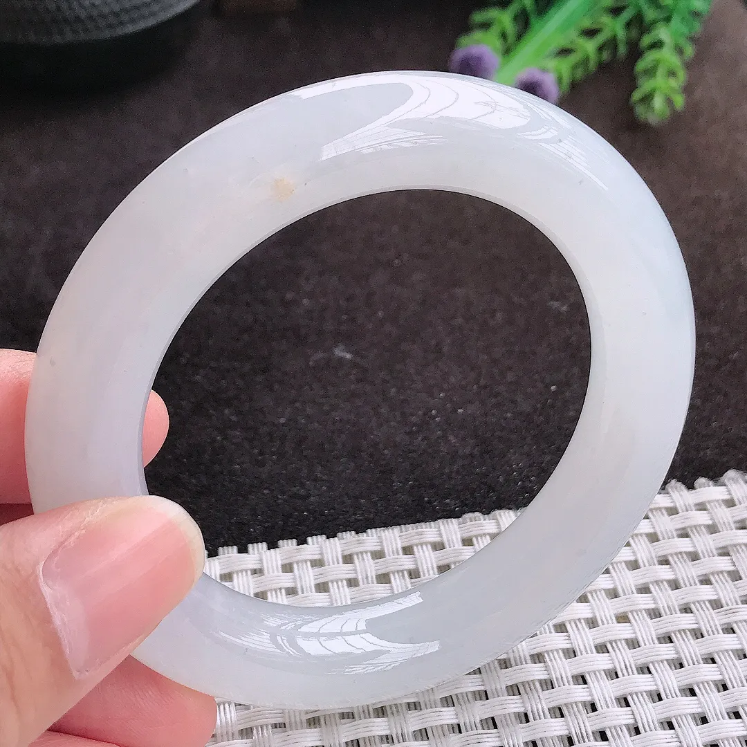 自然光53.5/12/11.8老坑冰透果冻胶白月光胖圆条手镯翡翠玉镯手环