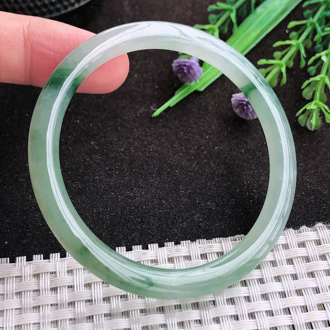 自然光54/5.1/6.7老坑冰润起胶飘花细条叮当镯手镯翡翠玉镯手环