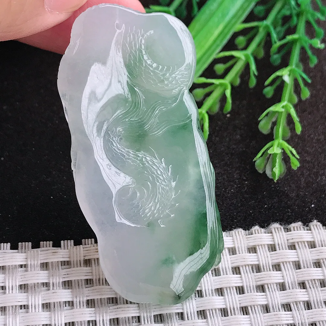 自然光57.8/27/10.8老坑冰胶果冻飘花龙牌挂件翡翠玉坠吊坠百搭
