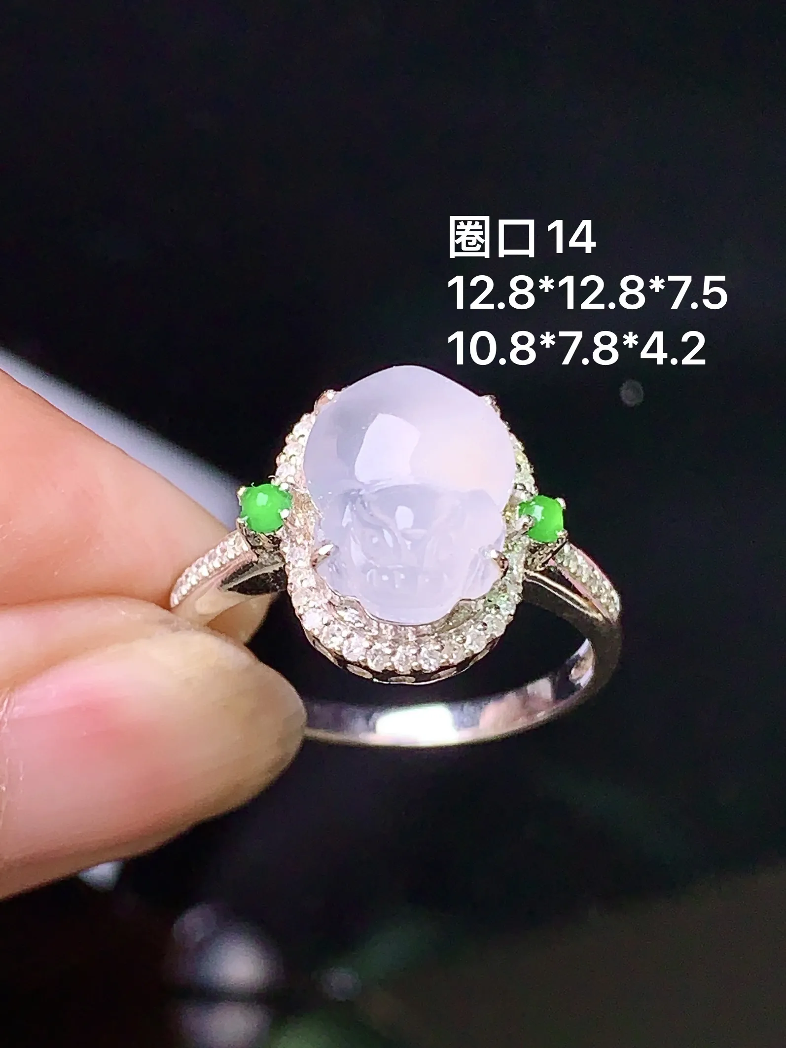 18k金钻镶嵌冰种貔貅戒指 玉质细腻 水润亮眼 圈口14 整体尺寸12.8*12.8*7.5