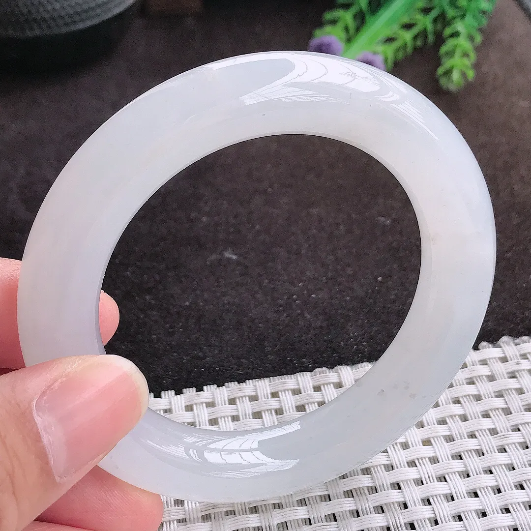 自然光53.5/12/11.8老坑冰透果冻胶白月光胖圆条手镯翡翠玉镯手环