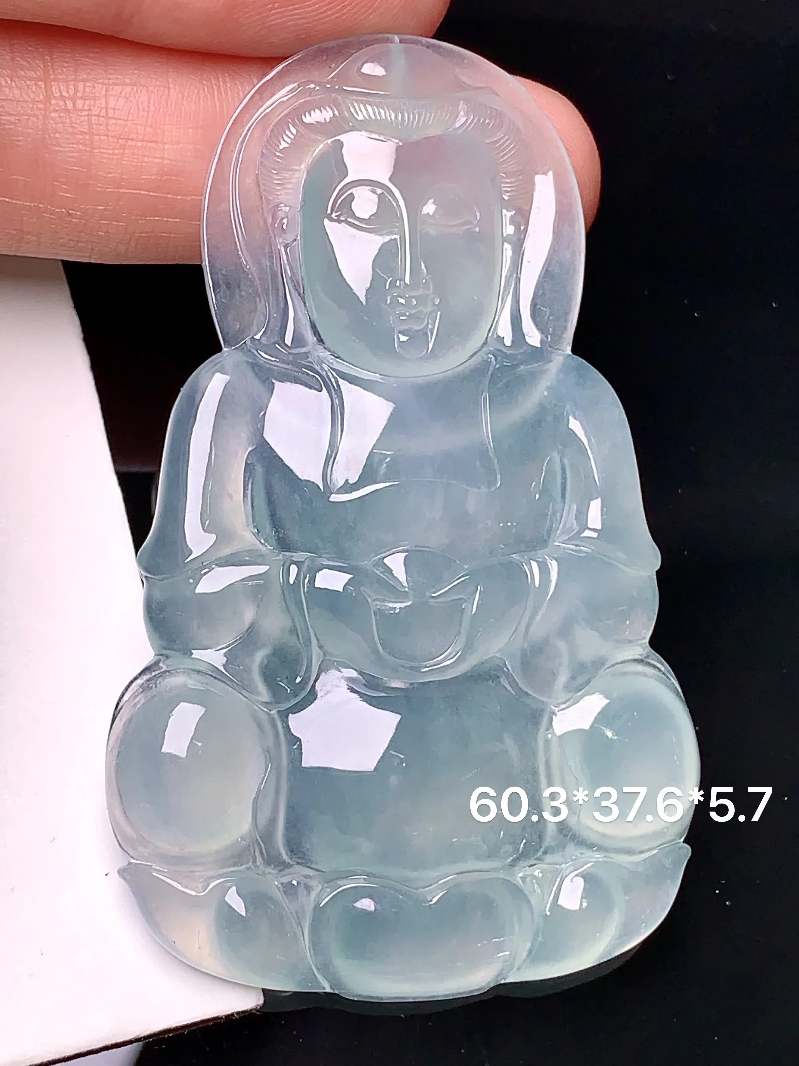 冰种观音吊坠 玉质细腻 水润亮眼 整体尺寸60.3*37.6*5.7