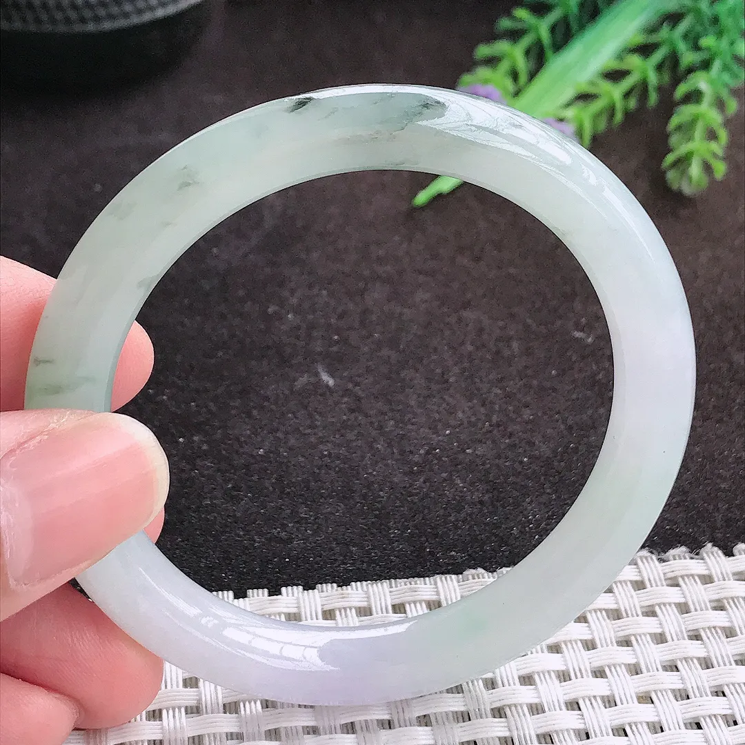 自然光52.5/8.4/8.1老坑冰胶水灵飘花圆条手镯宽边翡翠玉镯手环