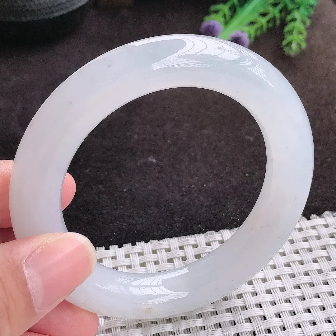 自然光53.5/12/11.8老坑冰透果冻胶白月光胖圆条手镯翡翠玉镯手环