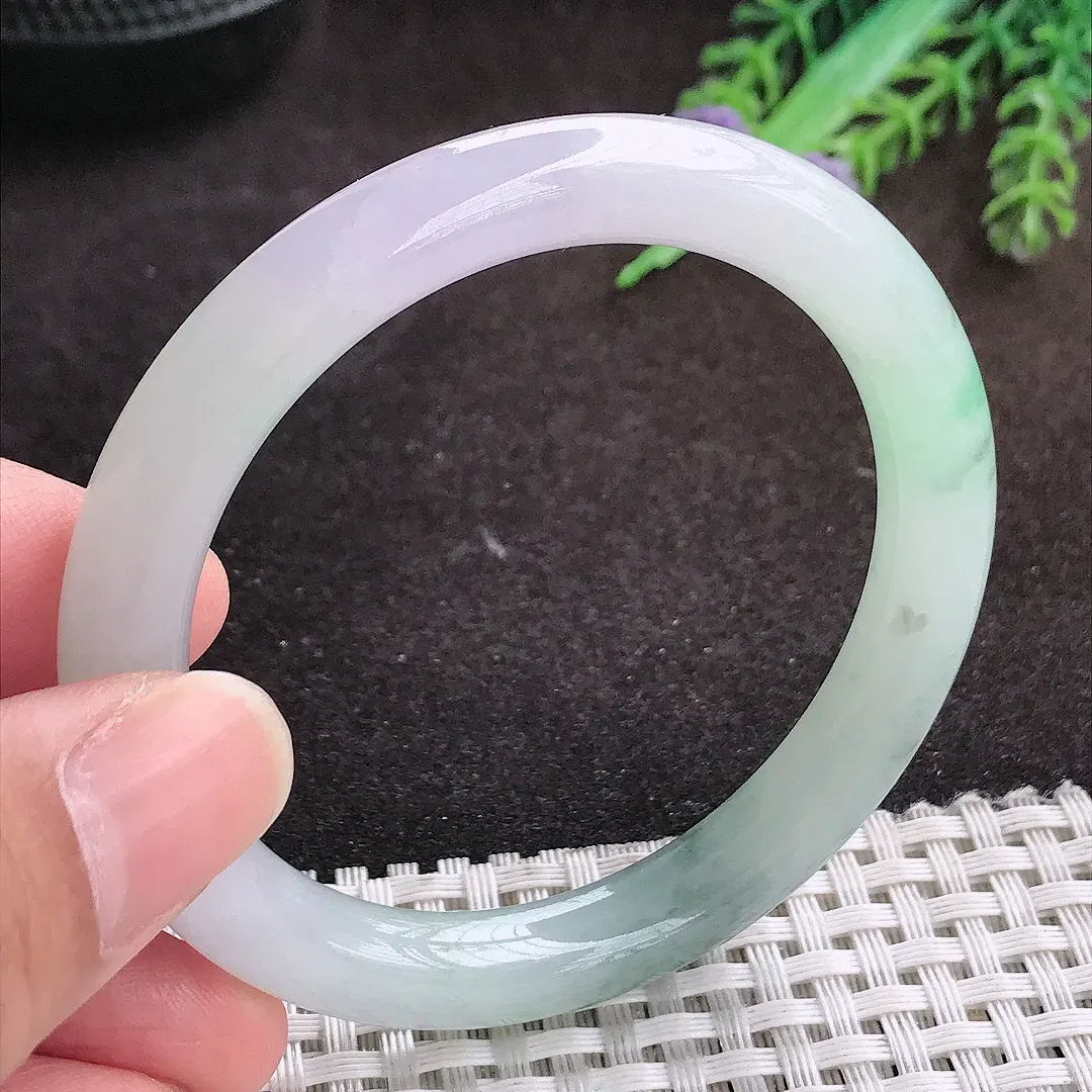自然光52.5/8.4/8.1老坑冰胶水灵飘花圆条手镯宽边翡翠玉镯手环