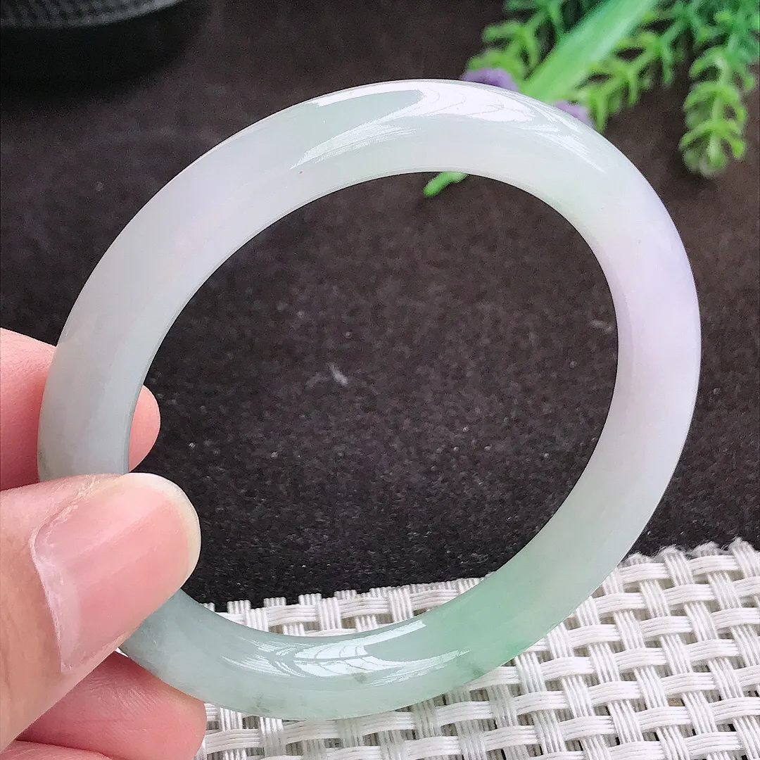 自然光52.5/8.4/8.1老坑冰胶水灵飘花圆条手镯宽边翡翠玉镯手环