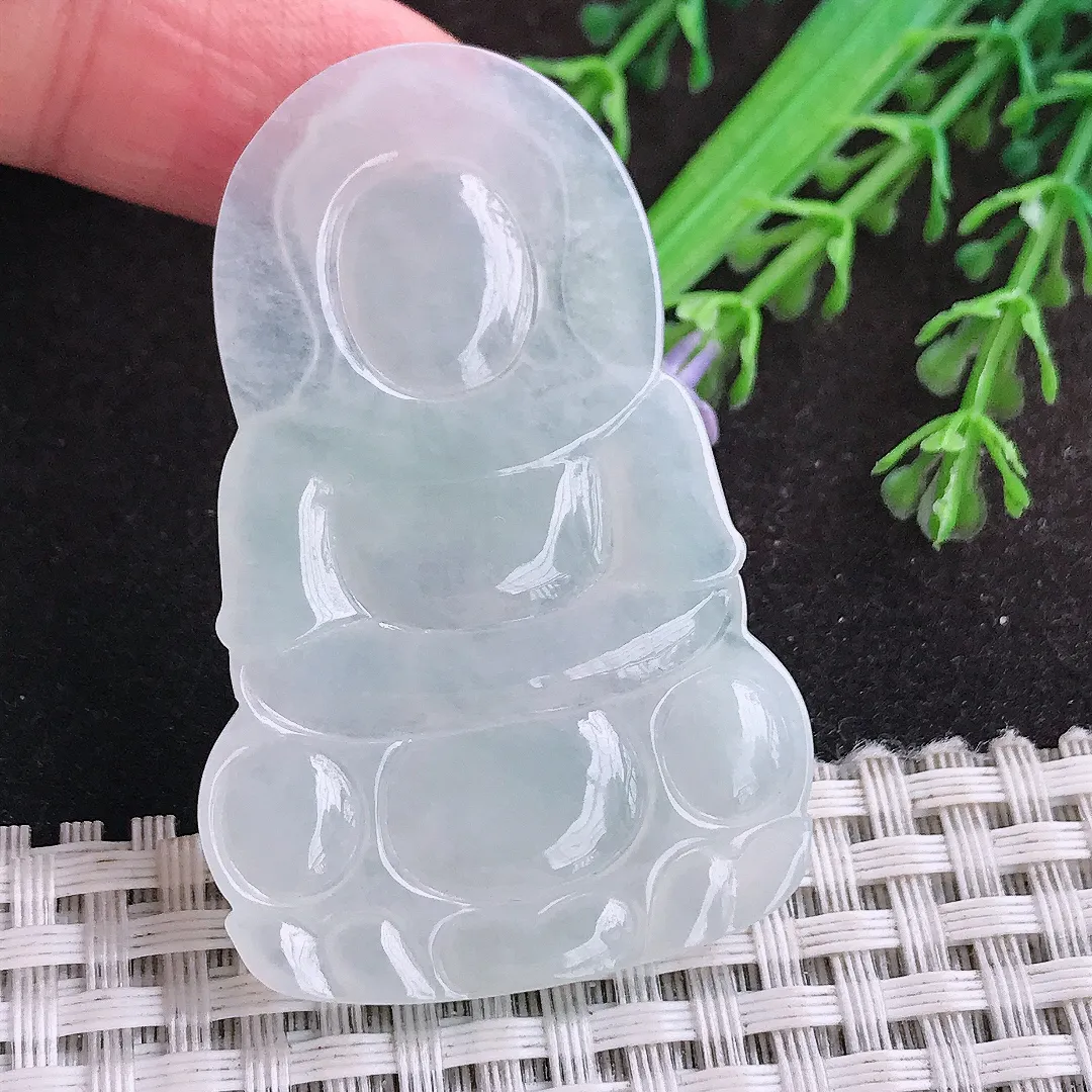 自然光52.4/34.3/4.8老坑冰胶白冰观音菩萨挂件翡翠玉坠吊坠百搭