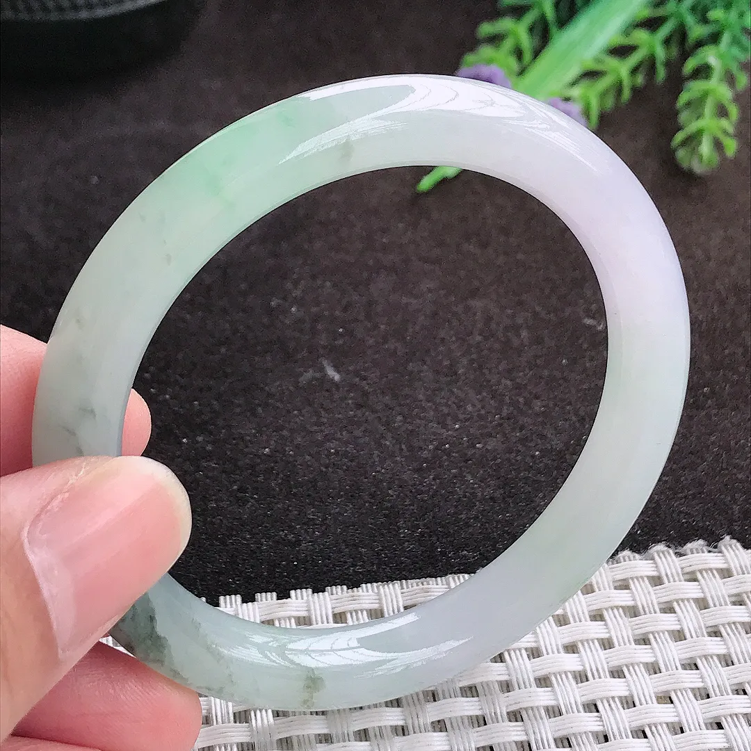 自然光52.5/8.4/8.1老坑冰胶水灵飘花圆条手镯宽边翡翠玉镯手环