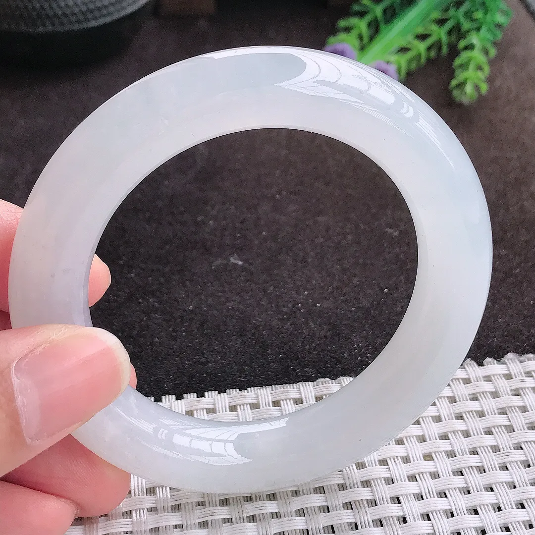 自然光53.5/12/11.8老坑冰透果冻胶白月光胖圆条手镯翡翠玉镯手环