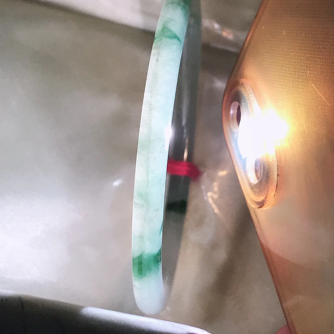 自然光54/5.1/6.7老坑冰润起胶飘花细条叮当镯手镯翡翠玉镯手环