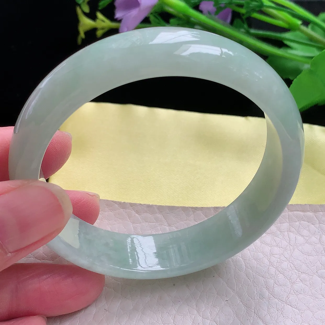 hy自然光57.5*15*7轮胎镯 天然缅甸翡翠清新大气宽边玉手镯 珠宝玉手环