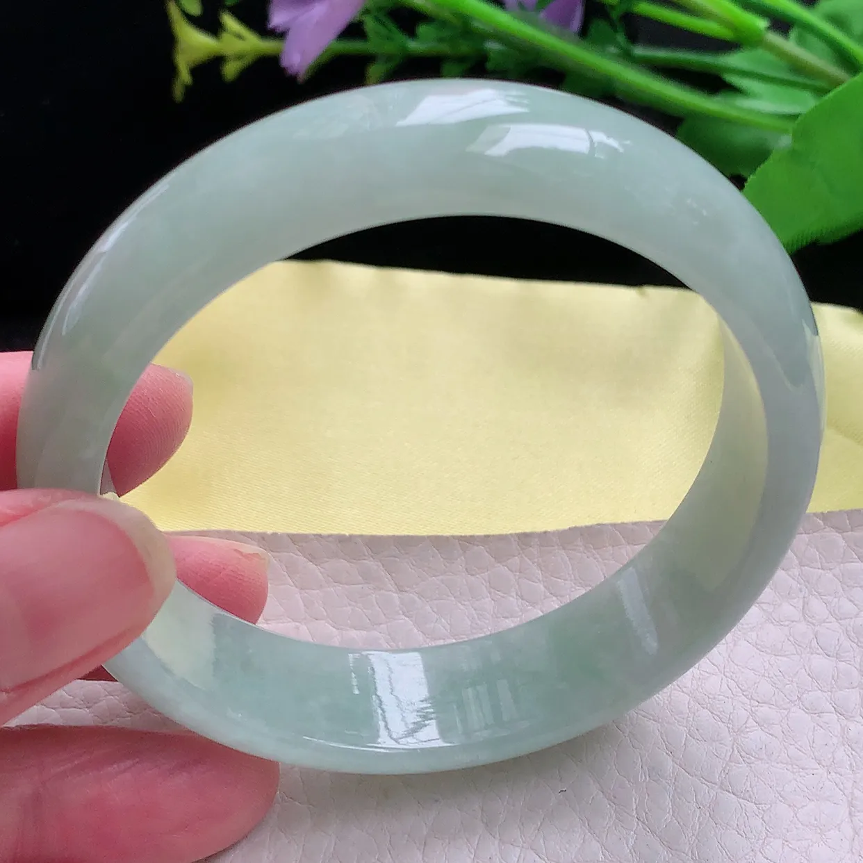 hy自然光57.5*15*7轮胎镯 天然缅甸翡翠清新大气宽边玉手镯 珠宝玉手环