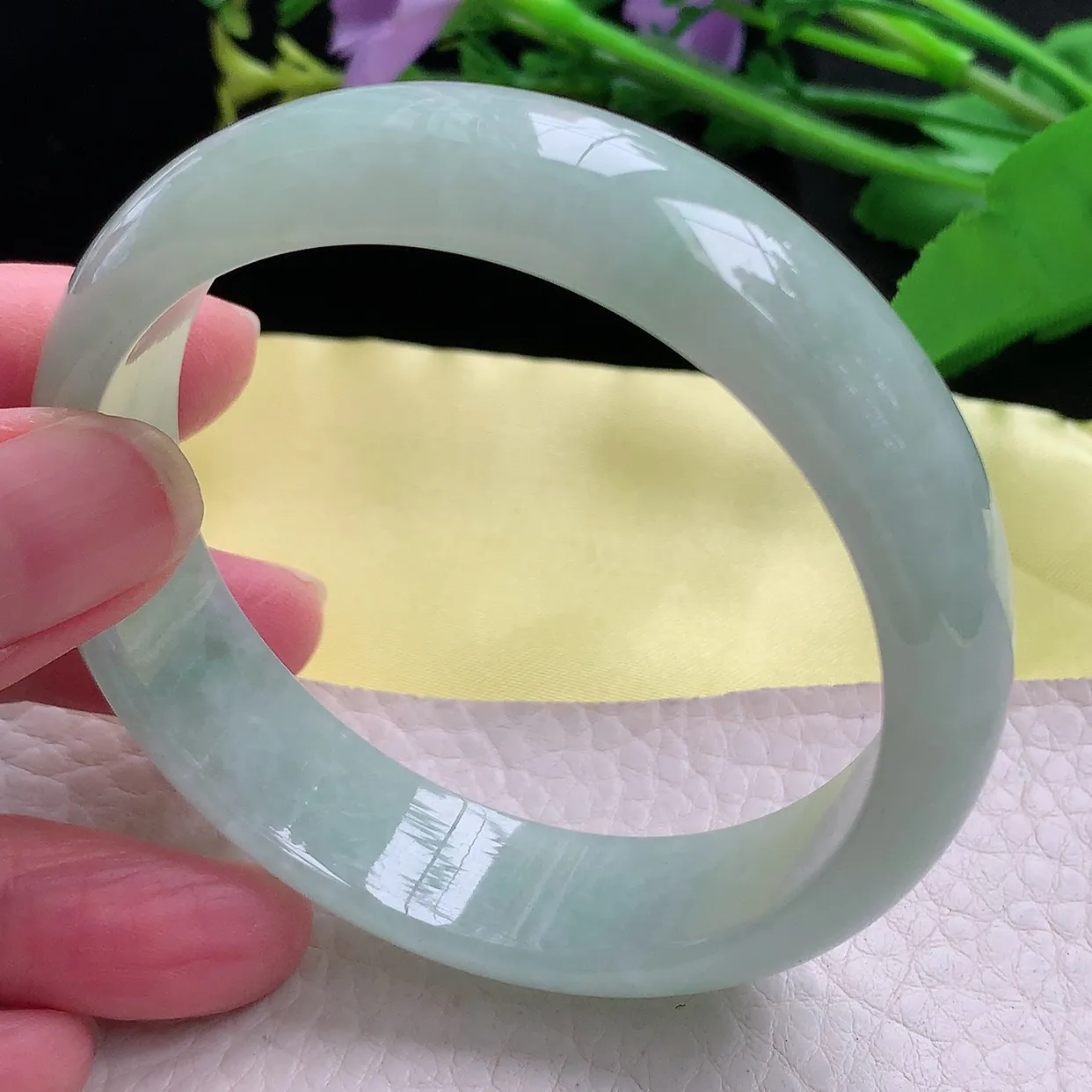 hy自然光57.5*15*7轮胎镯 天然缅甸翡翠清新大气宽边玉手镯 珠宝玉手环