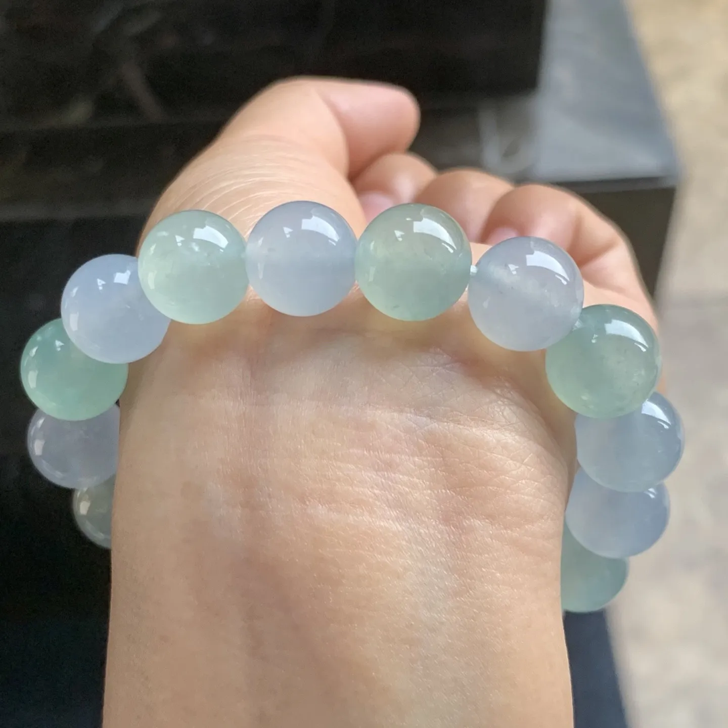 冰种带底色珠子手串 水润光泽 清爽