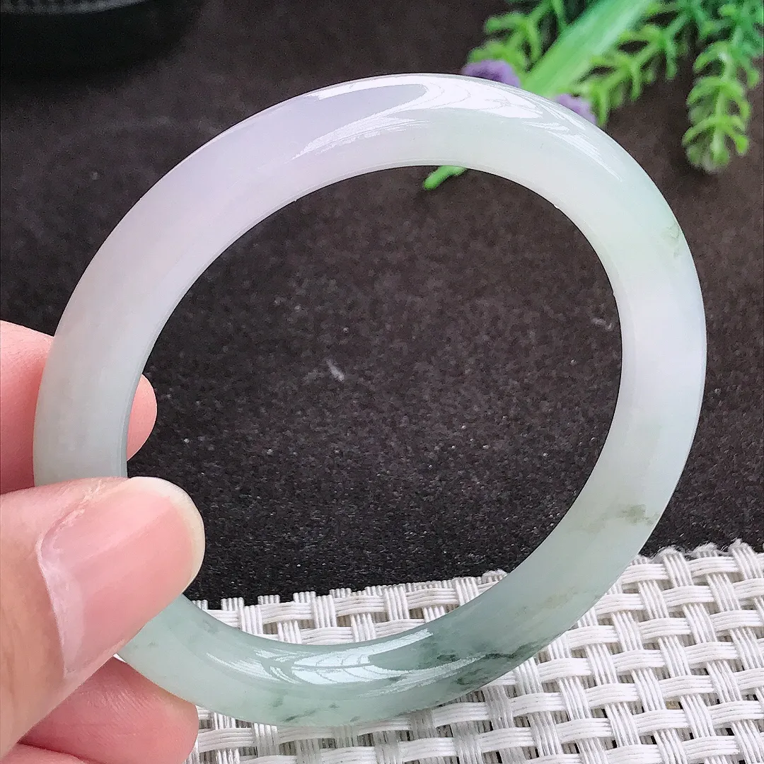 自然光52.5/8.4/8.1老坑冰胶水灵飘花圆条手镯宽边翡翠玉镯手环
