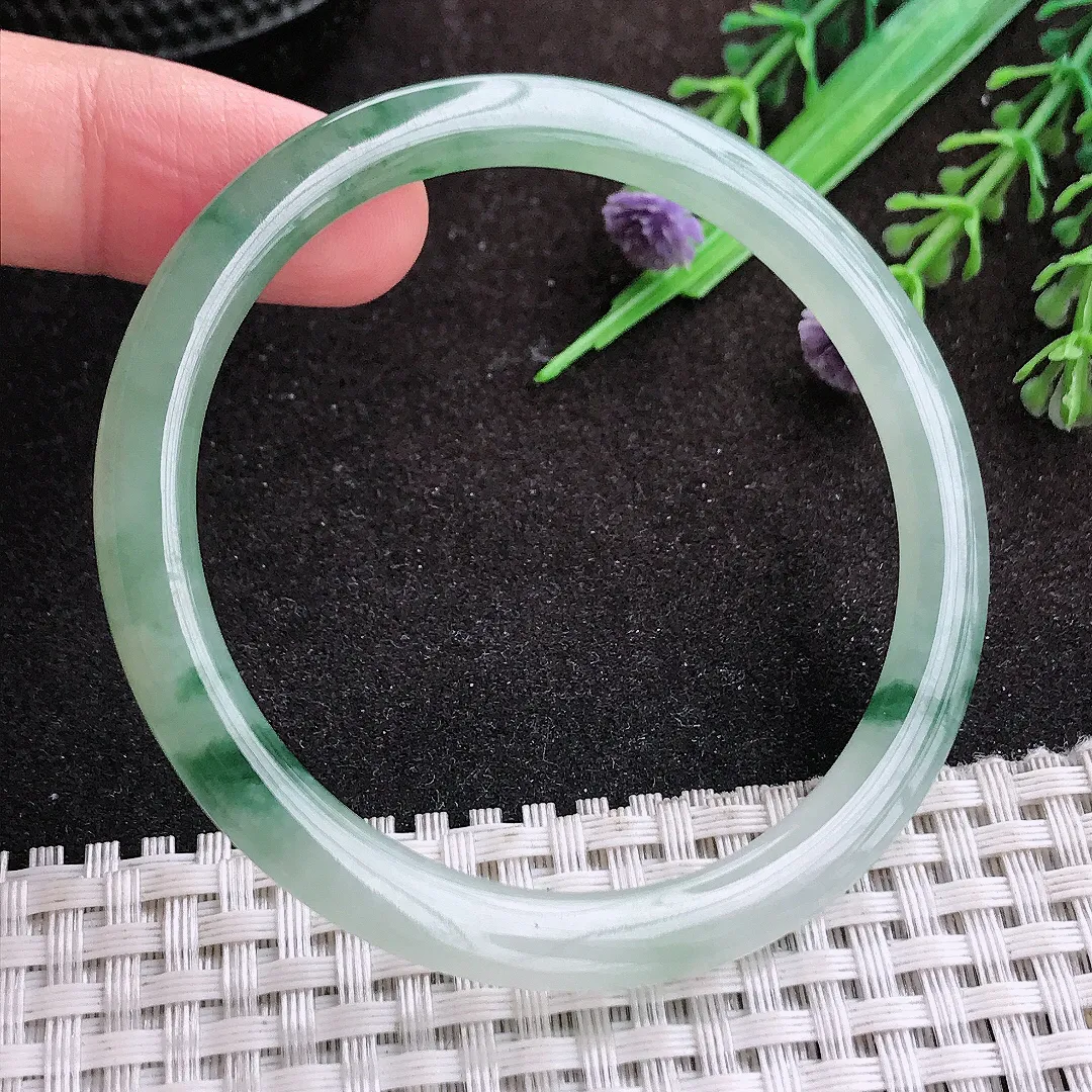 自然光54/5.1/6.7老坑冰润起胶飘花细条叮当镯手镯翡翠玉镯手环