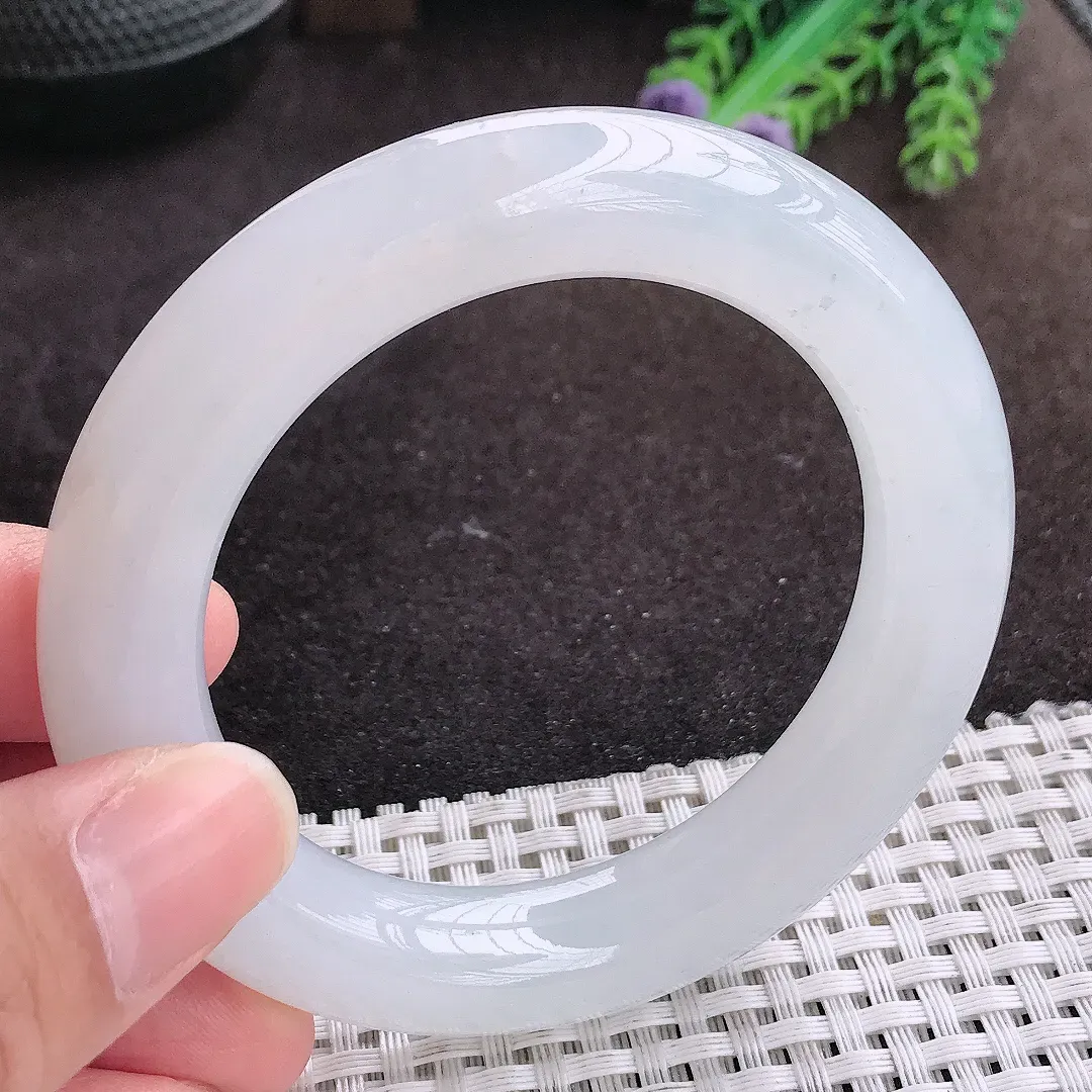 自然光53.5/12/11.8老坑冰透果冻胶白月光胖圆条手镯翡翠玉镯手环