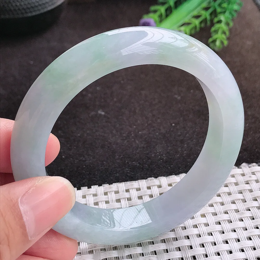 自然光56/12.3/9老坑冰胶水灵紫底手镯宽边翡翠玉镯手环