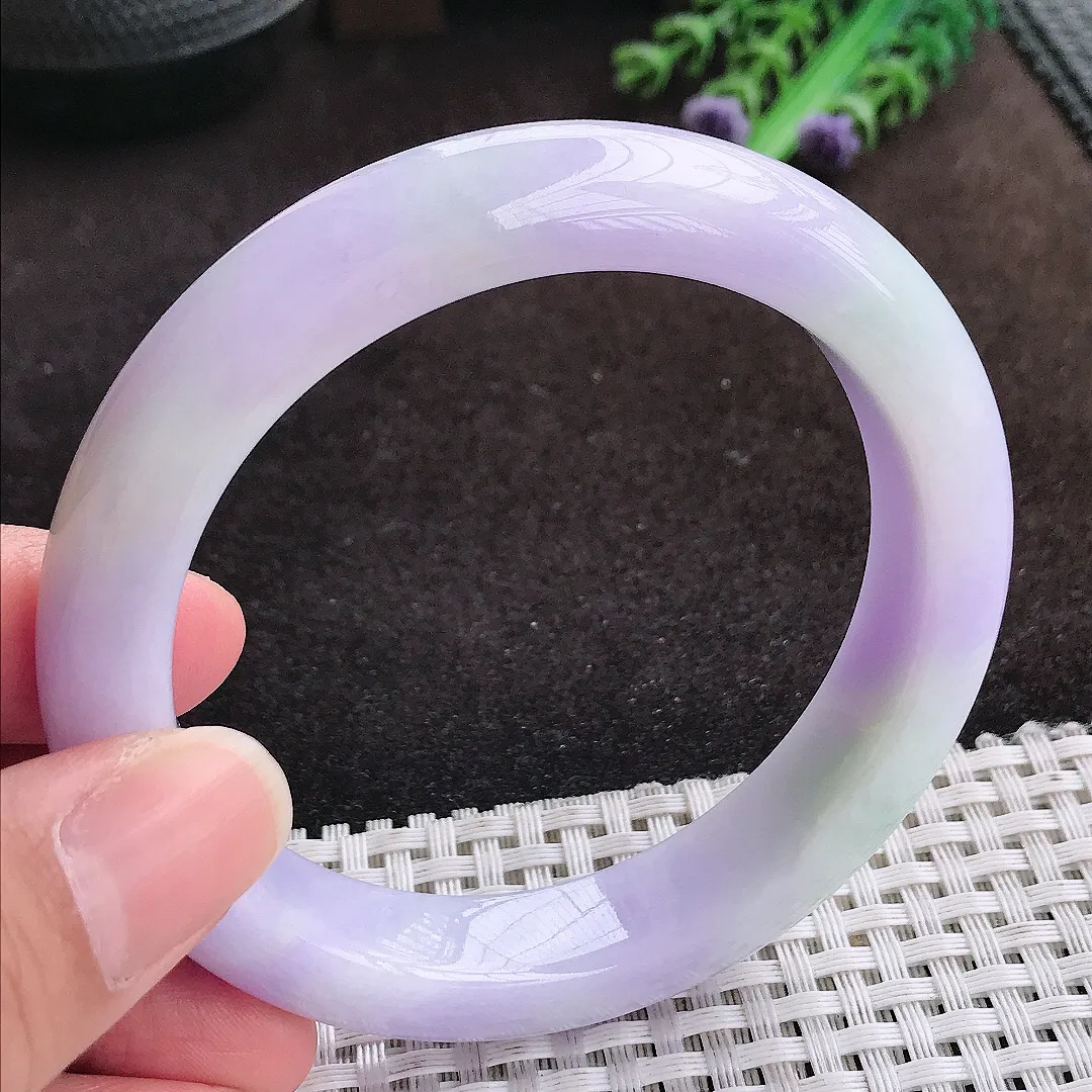自然光58.5/12.4/9.2老坑精美温润浓艳紫罗兰手镯宽边翡翠玉镯手环