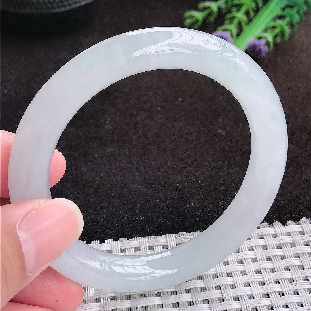 自然光53.8/9.9/9.6老坑冰胶水灵白月光圆条手镯翡翠玉镯手环