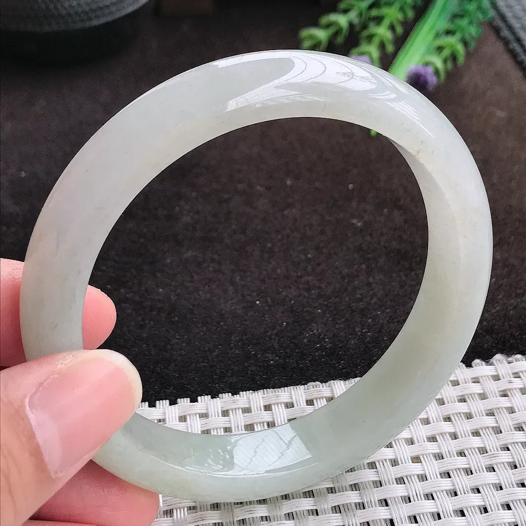 自然光61.5/12.7/8.5老坑冰润起胶大圈口手镯宽边翡翠玉镯手环