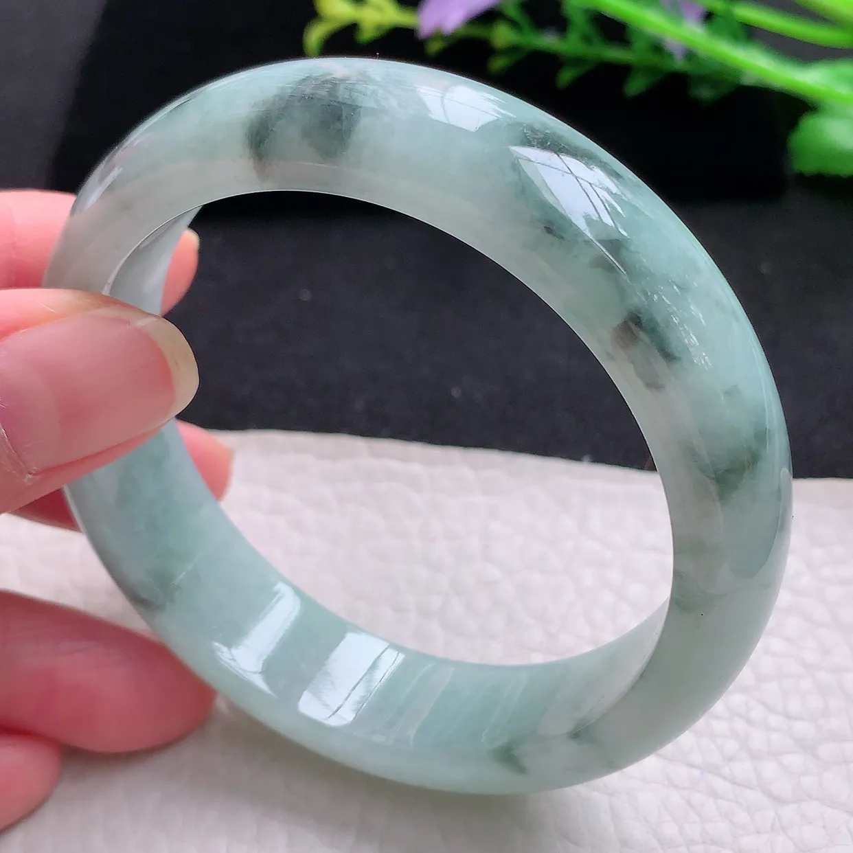 ll自然光57.5*15.3*7.8轮胎镯 天然缅甸翡翠冰飘花正宽玉手镯 玉手环