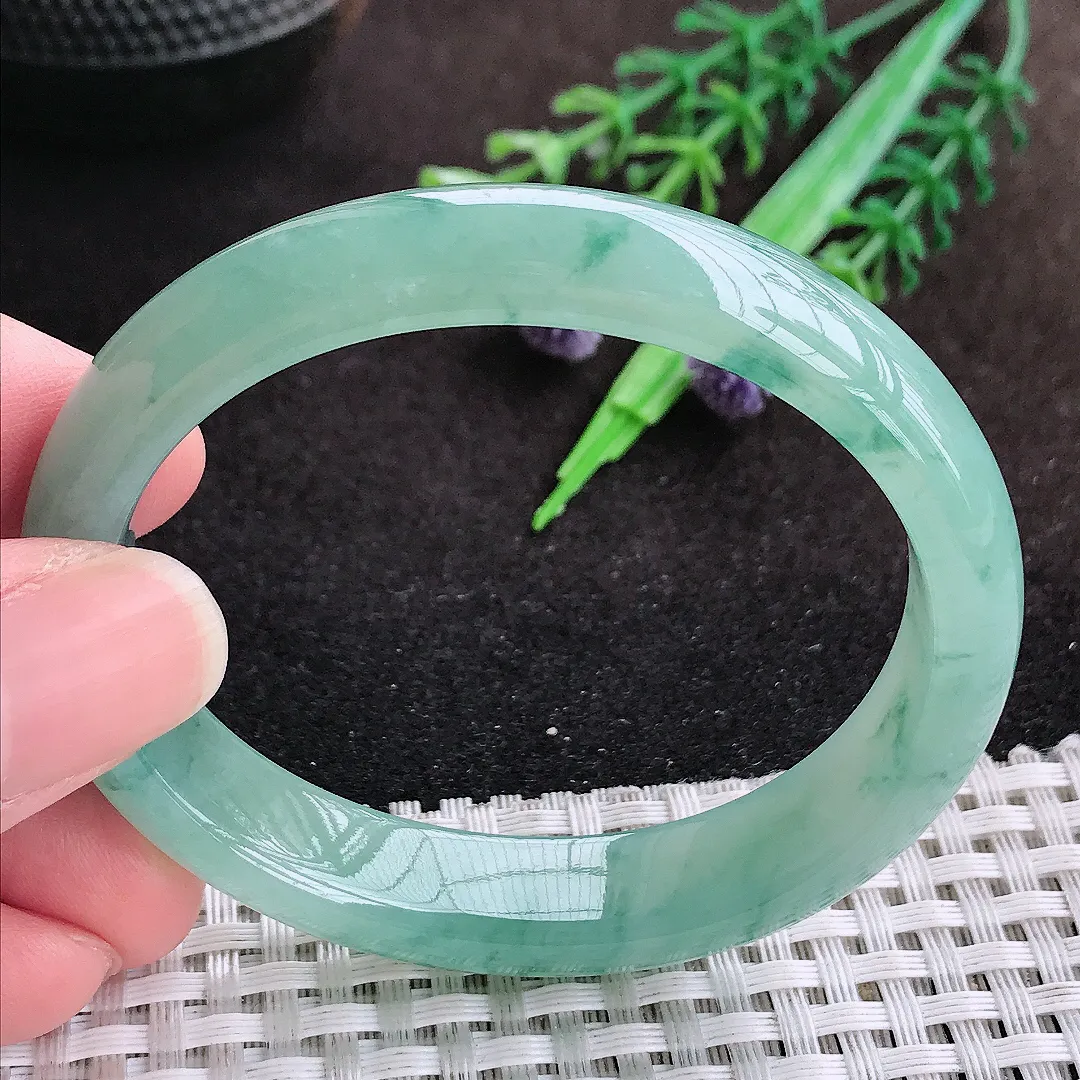 自然光53.5/47/1.8/7.1老坑冰胶果冻飘花贵妃手镯宽边翡翠玉镯手环