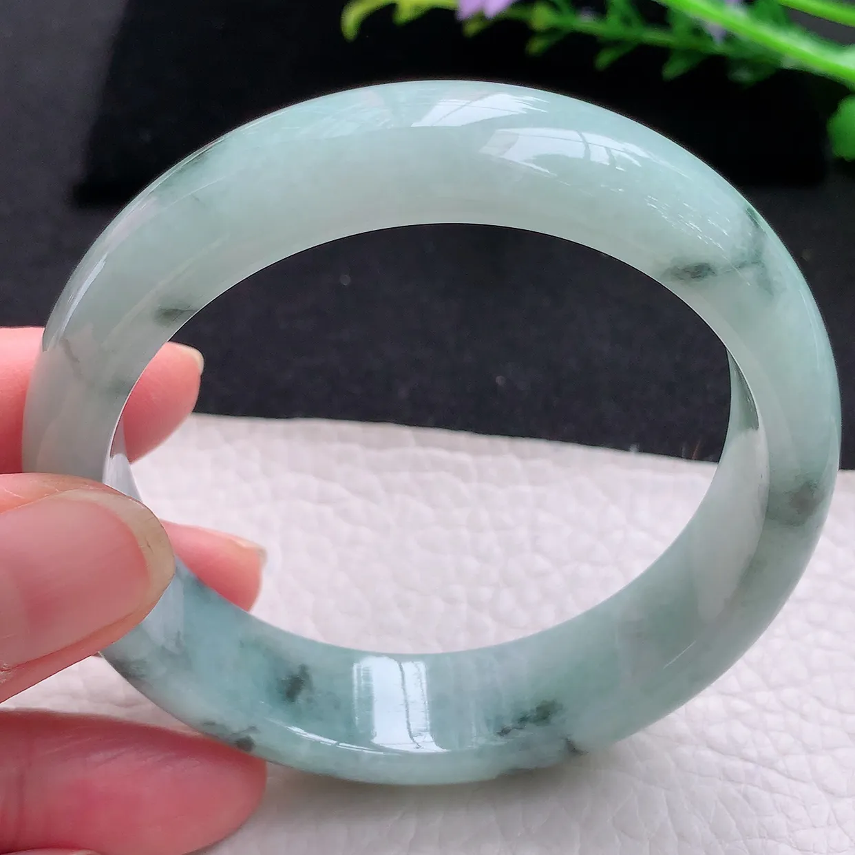 ll自然光57.5*15.3*7.8轮胎镯 天然缅甸翡翠冰飘花正宽玉手镯 玉手环