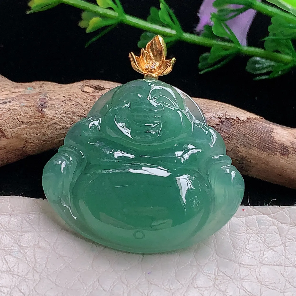 gp自然光27*30.6*6天然缅甸翡翠冰油满绿佛公 大肚佛玉吊坠 玉挂件