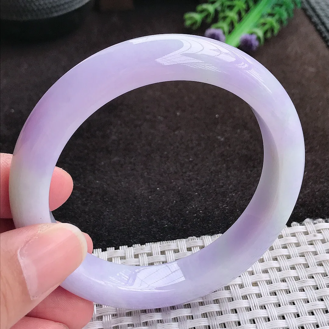 自然光58.5/12.4/9.2老坑精美温润浓艳紫罗兰手镯宽边翡翠玉镯手环