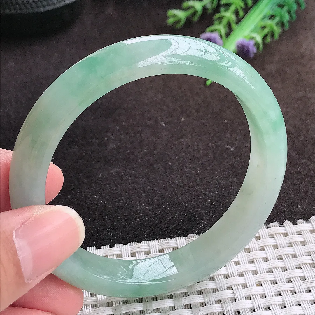 自然光56.5/11.7/7.8老坑冰润起胶冰晴手镯宽边翡翠玉镯手环