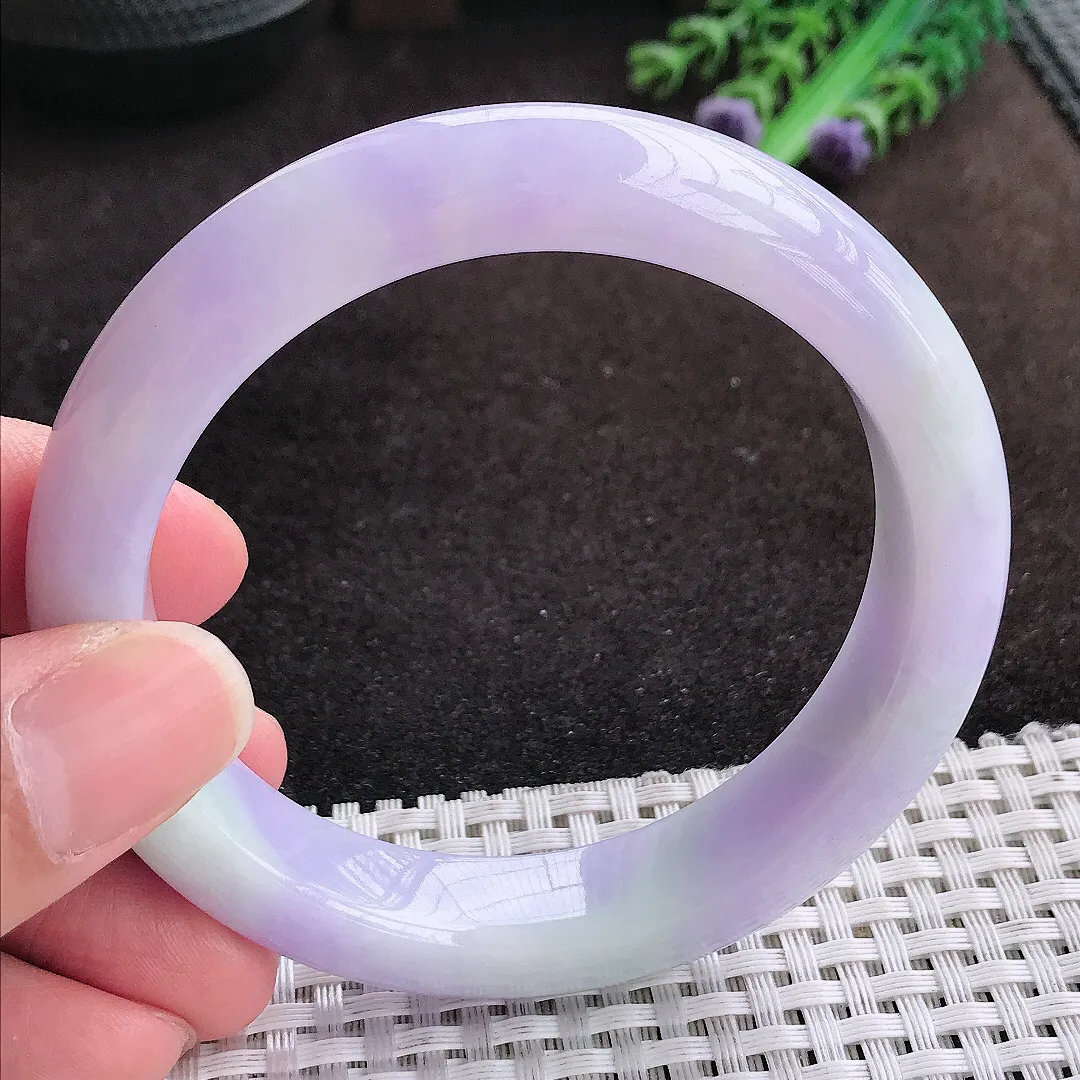 自然光58.5/12.4/9.2老坑精美温润浓艳紫罗兰手镯宽边翡翠玉镯手环